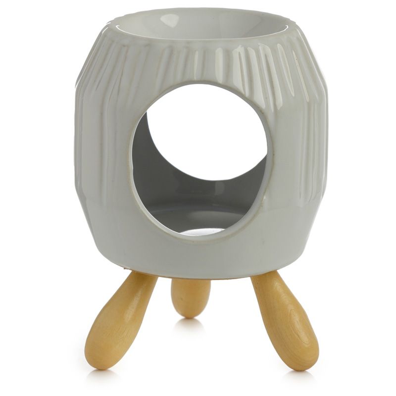 Weiße abstrakte gerippte Duftlampe aus Keramik mit Füßen
