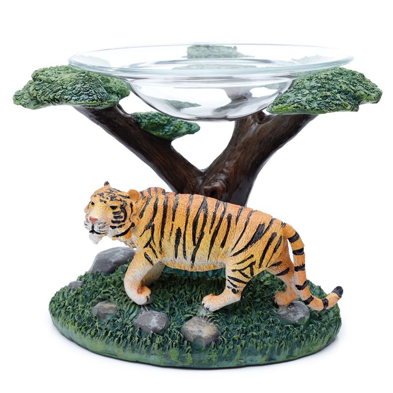 Tiger mit Baum Duftlampe aus Harz mit Glasschale
