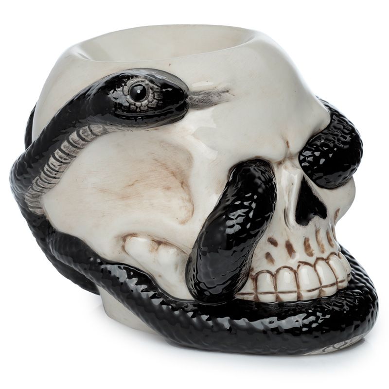 Totenkopf mit gewundener Schlange geformte Duftlampe aus Keramik
