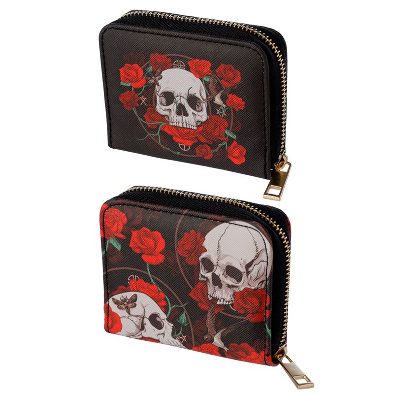 Skulls & Roses Totenköpfe Portemonnaie mit Reißverschluss - klein