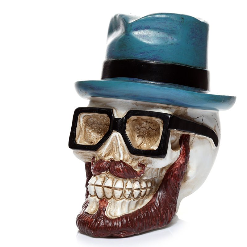 Totenkopf mit Brille und Trilby Hut Spardose