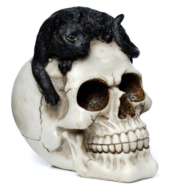 Totenkopf und schwarze Katze Figur