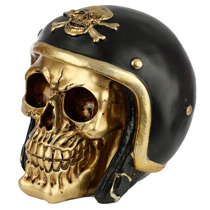 Gold-Totenkopf im Biker-Helm Figur
