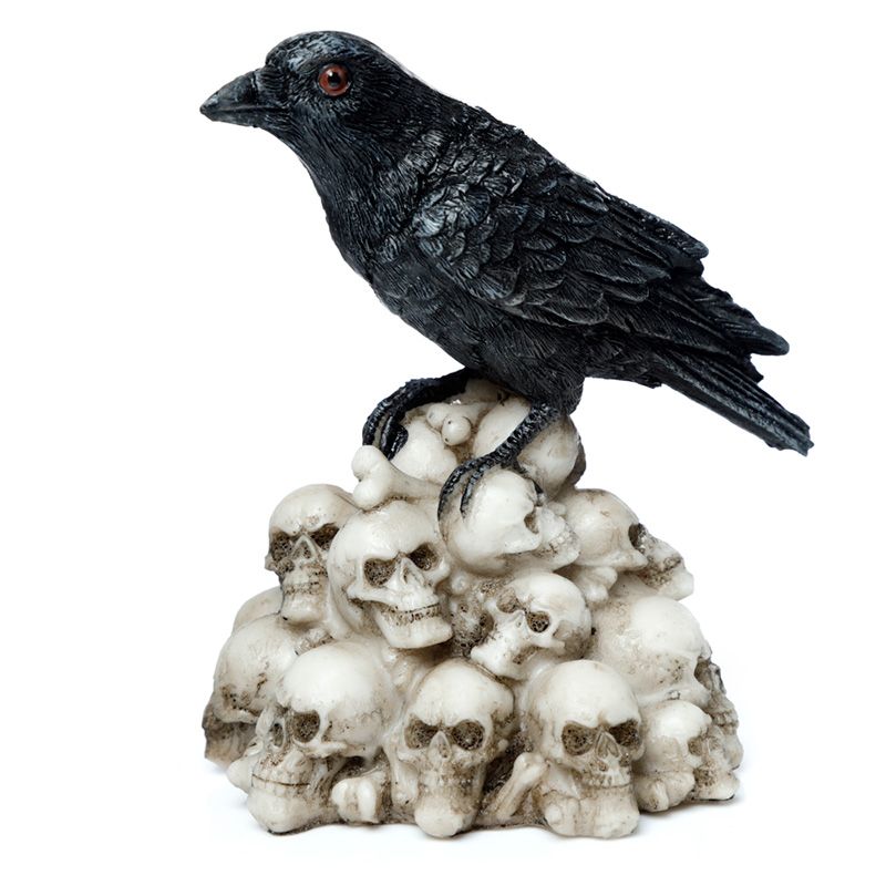 Krähe stehend auf Totenköpfen Ornament