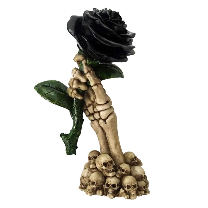 Totenkopf Hand hält schwarze Rose Ornament