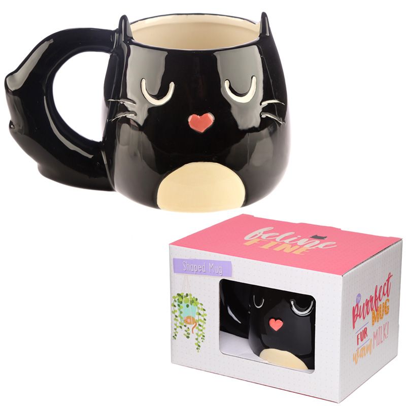 Feline Fine Schwarze Katze geformte Tasse  