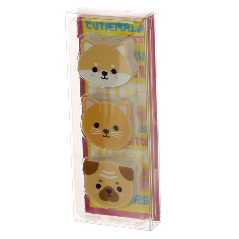 Mops, Katze, Shibu Inu Hund Radiergummis 3er Set