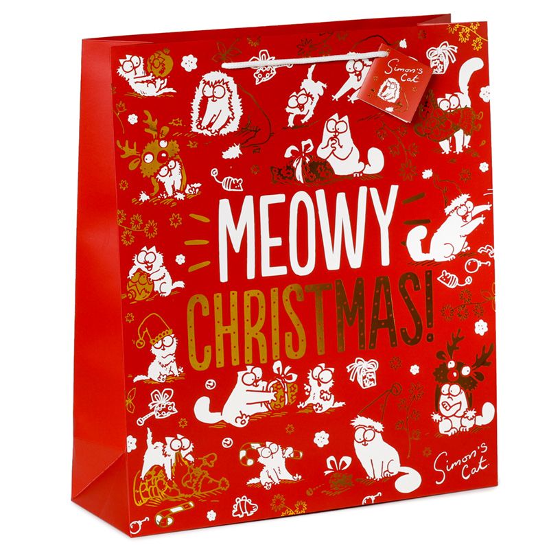 Simon's Cat Meowy Christmas Katze metallische Geschenktasche - (XL)