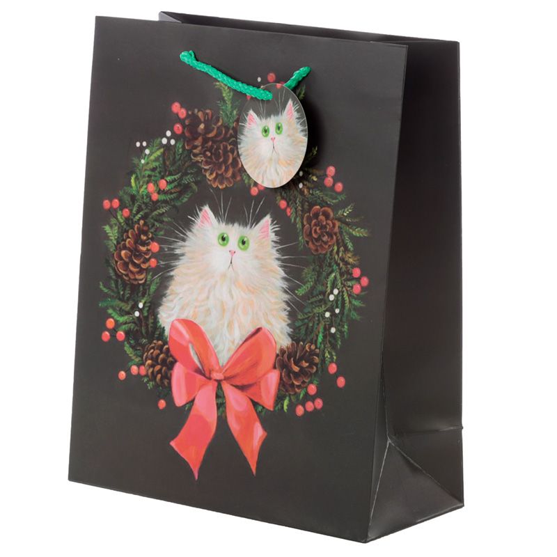 Weihnachten Kim Haskins Katze & Kranz Geschenktasche - (L)