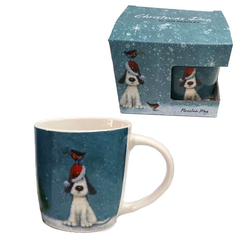 Jan Pashley Weihnachten Hund & Rotkelchen Tasse aus Porzellan