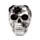 Silberner Totenkopf mit schwarzen Spinnen und Netzen
