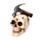Totenkopf mit Metallhammer und Nägeln im Schädel