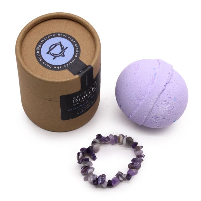 Set Sheabutter, Lavendel & Teebaum Badebombe und Amethyst-Armband
