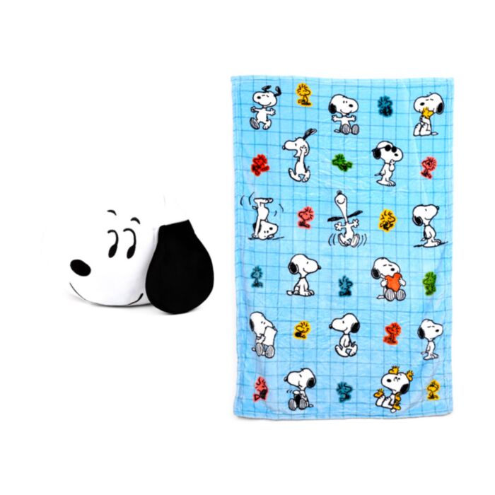 Blankeazzz Peanuts Snoopy & Woodstock Plüsch 2 in 1 Reisekissen & Decke