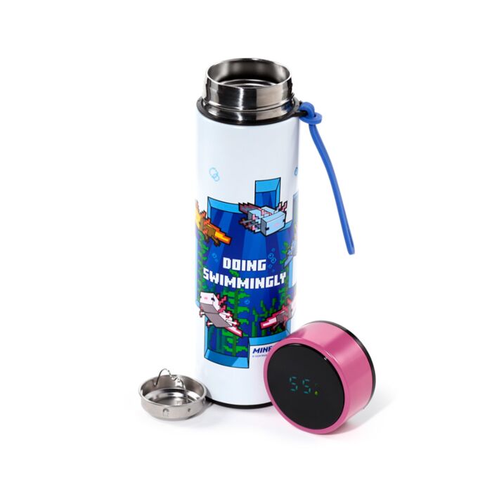 Minecraft Axolotl Isolierflasche mit Digital-Thermometer 450ml