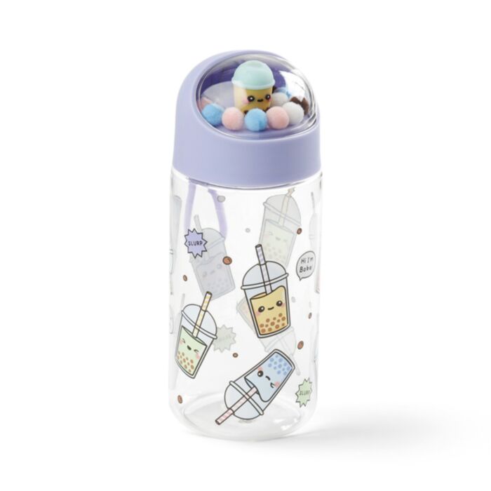Foodiemals Bubble Tea bruchsichere Wasserflasche 350ml mit Figur im Deckel