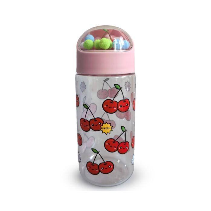 Foodiemals Cherry Kirsche bruchsichere Wasserflasche 350ml mit Figur im Deckel