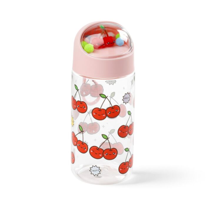 Foodiemals Cherry Kirsche bruchsichere Wasserflasche 350ml mit Figur im Deckel