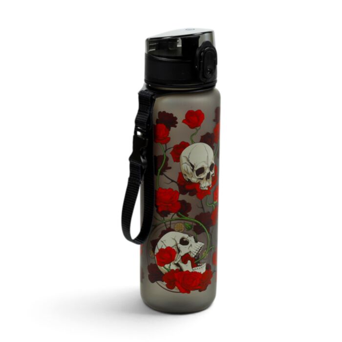 Skulls & Roses Toten Kopf & Rosen Pop-Top bruchsichere Wasserflasche 600ml 
