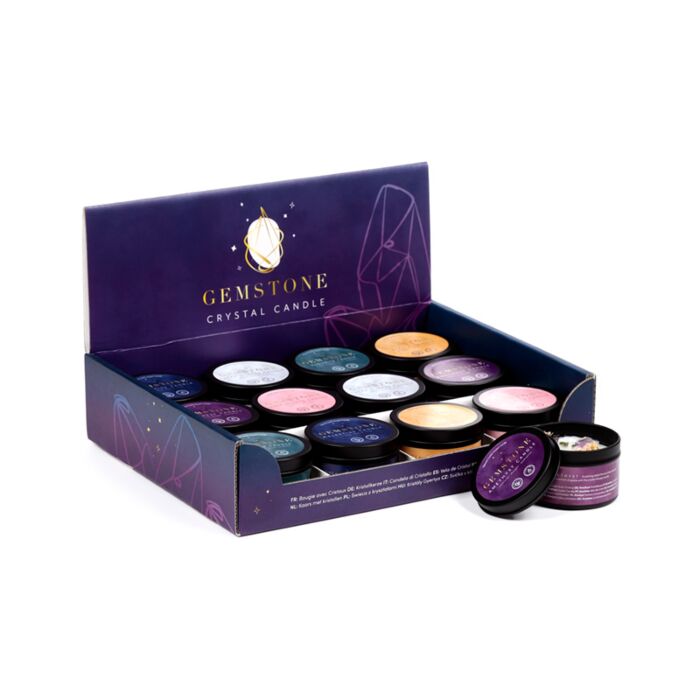 Sojawachs-Kerze mit Edelsteinen in Metalldose