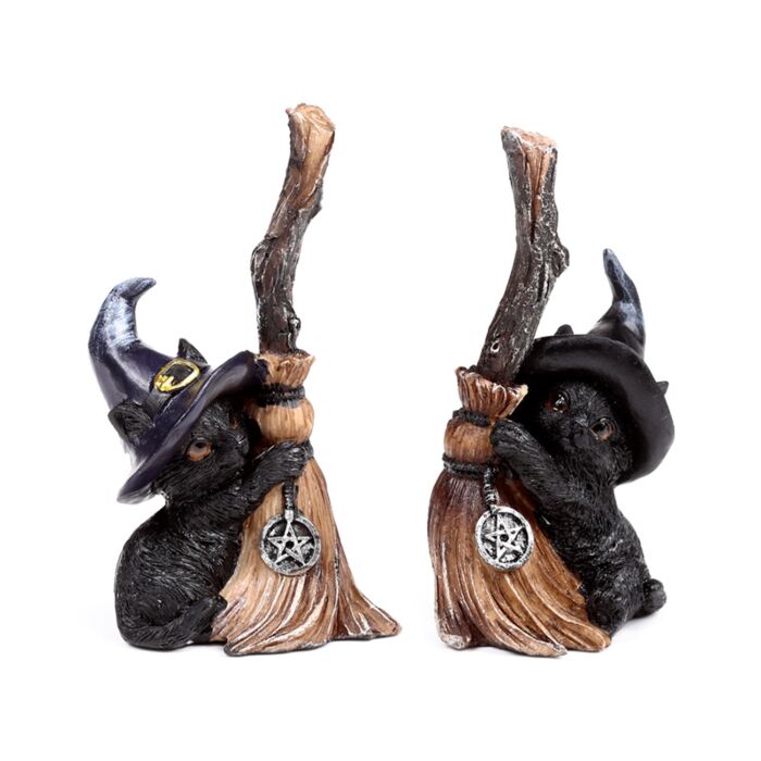 Witches Black Cat Schwarzer Kater mit Hexenbesen