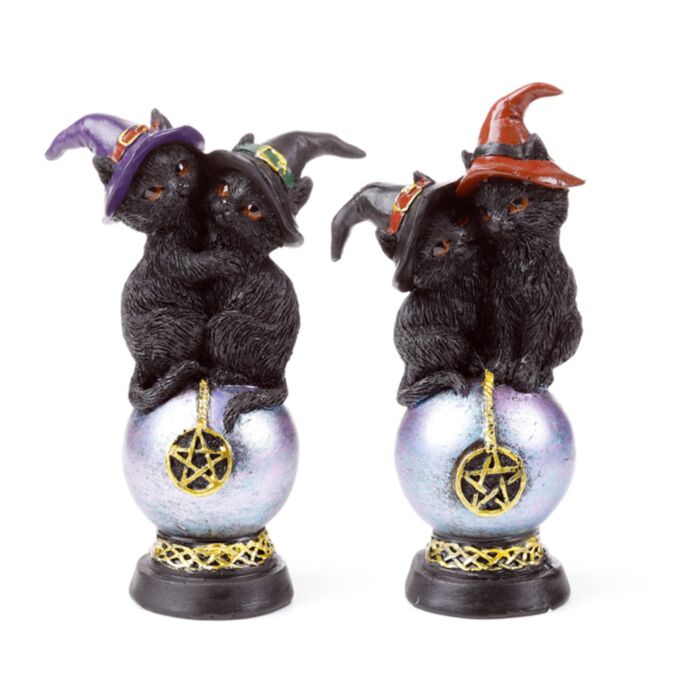 Witches Black Cats Katzen auf schillernder Pentagramm-Kugel