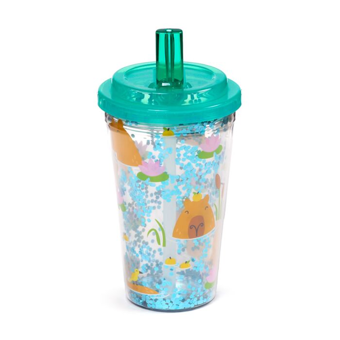 Capybara Wasserschwein Becher mit Deckel & Flip-Strohhalm 500ml