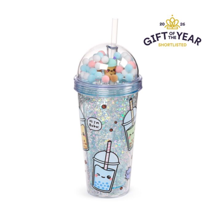 Foodiemals Bubble Tea Doppelwandiger Trinkbecher mit Strohhalm & Glücksbringer