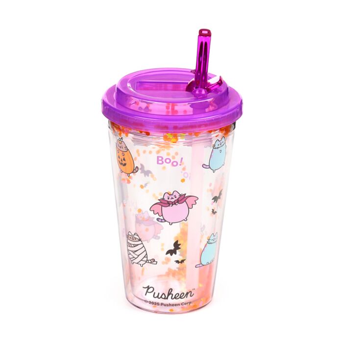 Pusheen the Cat Katze Halloween  Becher mit Deckel & Flip-Strohhalm 500ml