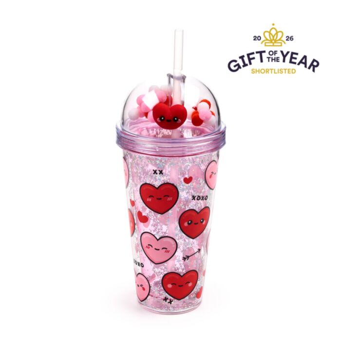 J'Adoramal's Heart Herz Doppelwandiger Becher mit Deckel, Strohhalm & Glücksbringern
