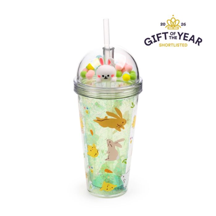 Springtime Frühling Hasen Doppelwandiger Becher mit Deckel, Strohhalm & Glücksbringern