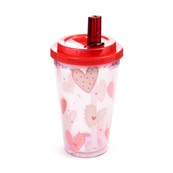Amore Herzen Becher mit Deckel & Flip-Strohhalm 500ml