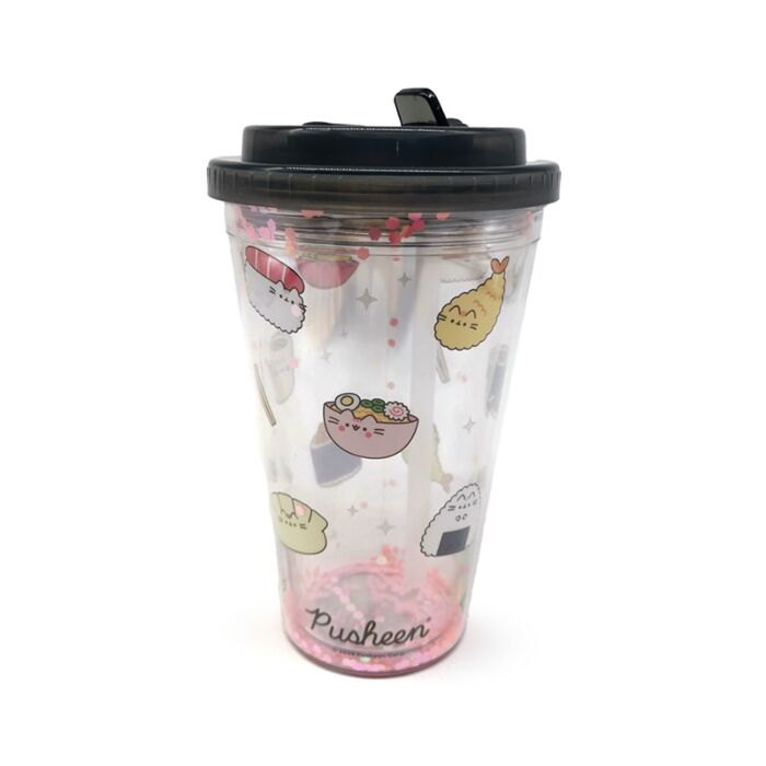 Pusheen the Cat Katze Sushi Club Doppelwandiger Trinkbecher mit Flip-Strohhalm 500ml