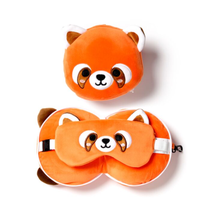 Relaxeazzz Roter Panda Katzenbär Plüsch Reisekissen & Schlafmaske