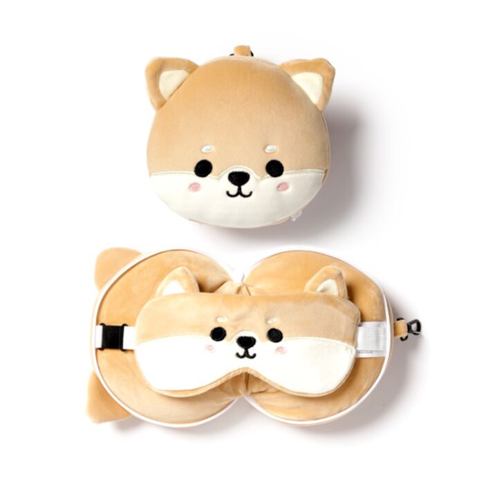 Relaxeazzz Shiba Inu Hund Plüsch Reisekissen & Schlafmaske