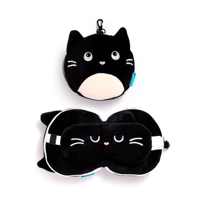 Relaxeazzz Feline Fine Katze Plüsch Reisekissen & Schlafmaske