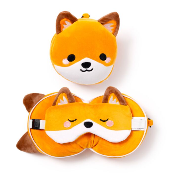 Relaxeazzz Adoramals Finnick the Fox Fuchs Plüsch Reisekissen & Schlafmaske