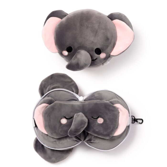 Relaxeazzz Adoramals Janu the Elefant Plüsch Reisekissen & Schlafmaske