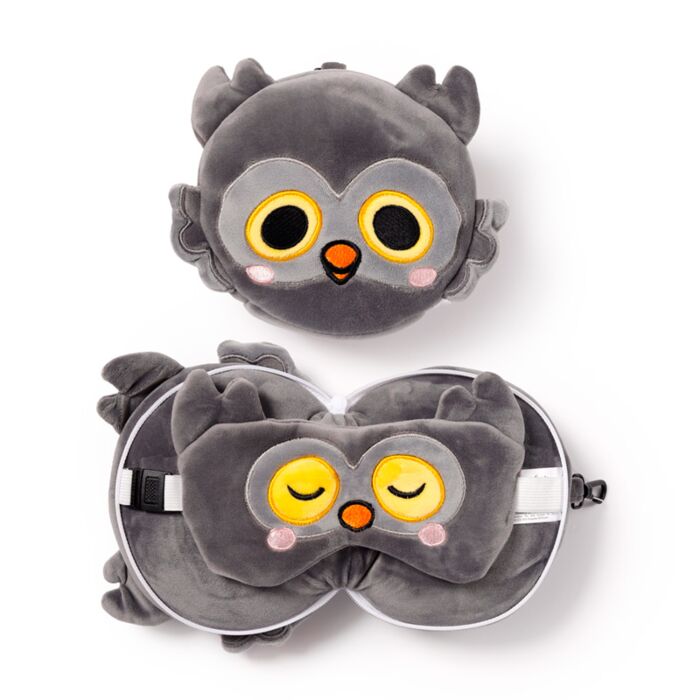 Relaxeazzz Adoramals Winston the Owl Eule Plüsch Reisekissen & Schlafmaske