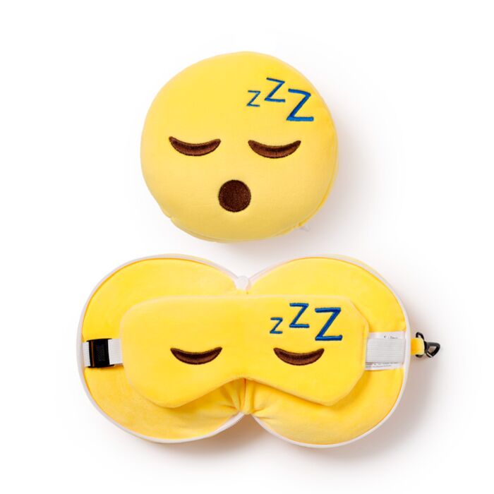 Relaxeazzz Snoozie the Sleeping Head Emoji Plüsch Reisekissen & Schlafmaske