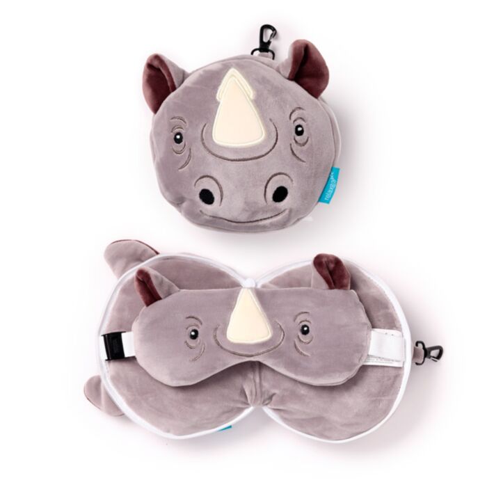 Relaxeazzz Nashorn Plüsch Reisekissen & Schlafmaske