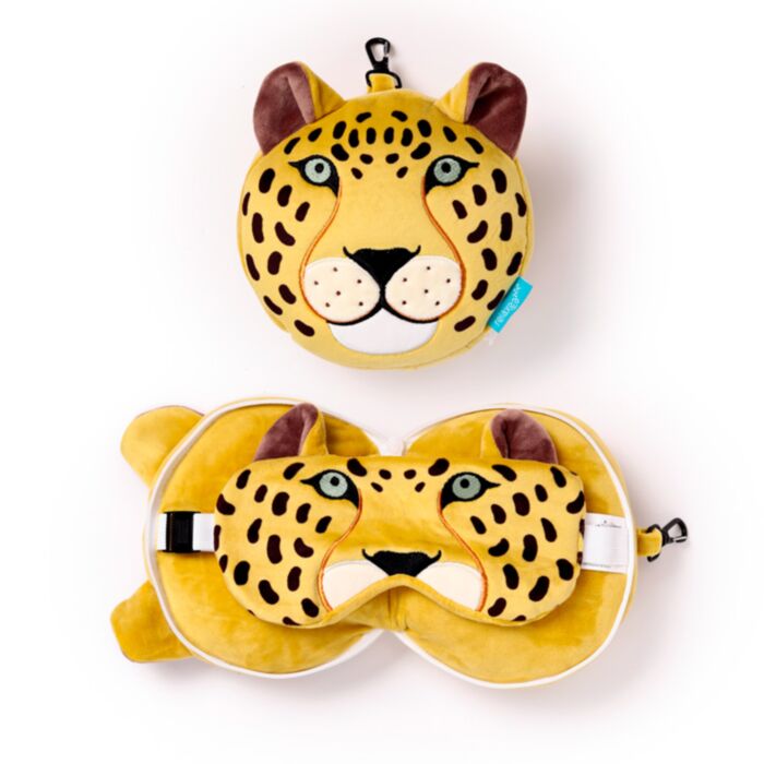 Relaxeazzz Leopard Plüsch Reisekissen & Schlafmaske
