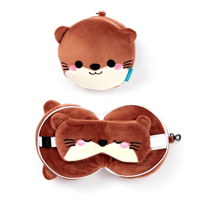 Relaxeazzz Adoramals Henry the Otter Plüsch Reisekissen & Schlafmaske 