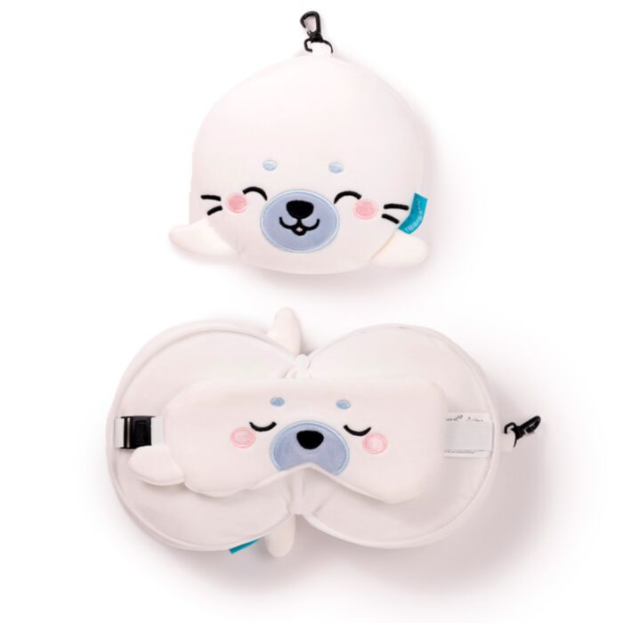 Relaxeazzz Adoramals Kai the Seal Robbe Plüsch Reisekissen & Schlafmaske 