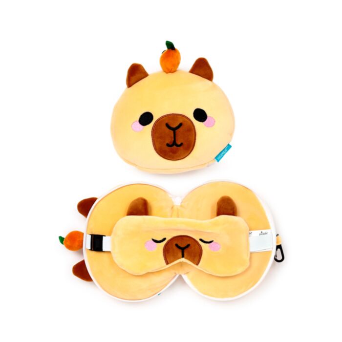Relaxeazzz Duke the Capybara Wasserschwein Plüsch Reisekissen & Schlafmaske