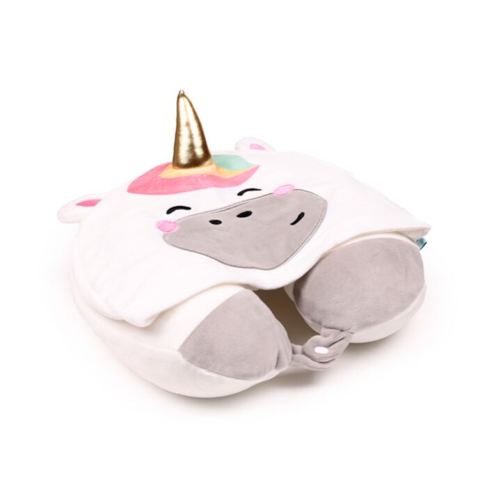Hoodeazzz Adoracorns Astra the Unicorn Einhorn Plüsch Memoryschaum-Reisekissen & Kapuze