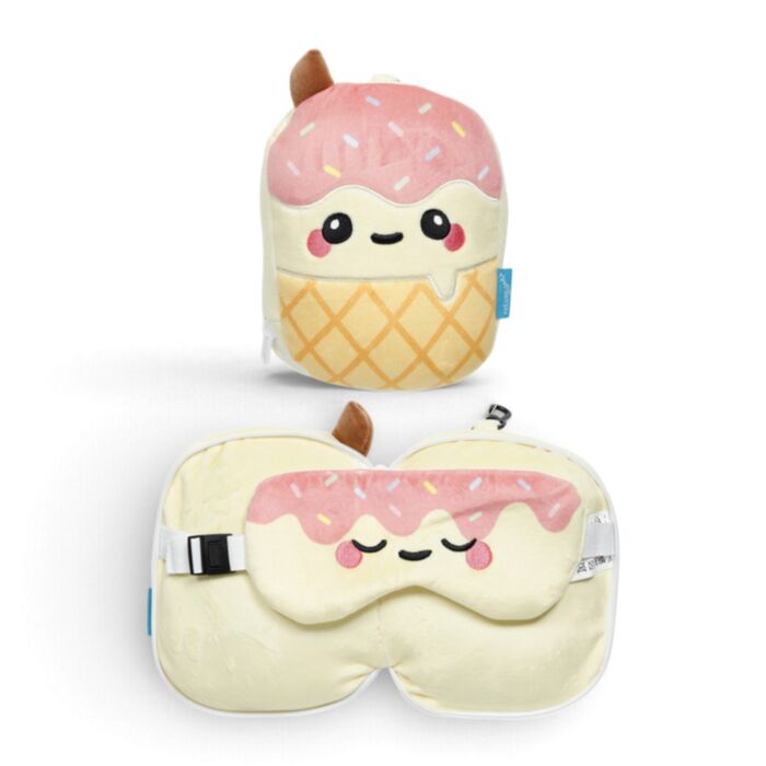 Relaxeazzz Foodiemals Isla the Ice Cream Plüsch Eisbecher Reisekissen & Schlafmaske