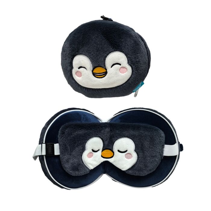 Relaxeazzz Adoramals Nico the Penguin Pinguin Plüsch Reisekissen & Schlafmaske
