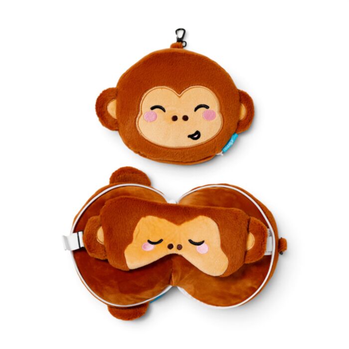 Relaxeazzz Adoramals Jeremy the Monkey Affe Plüsch Reisekissen & Schlafmaske