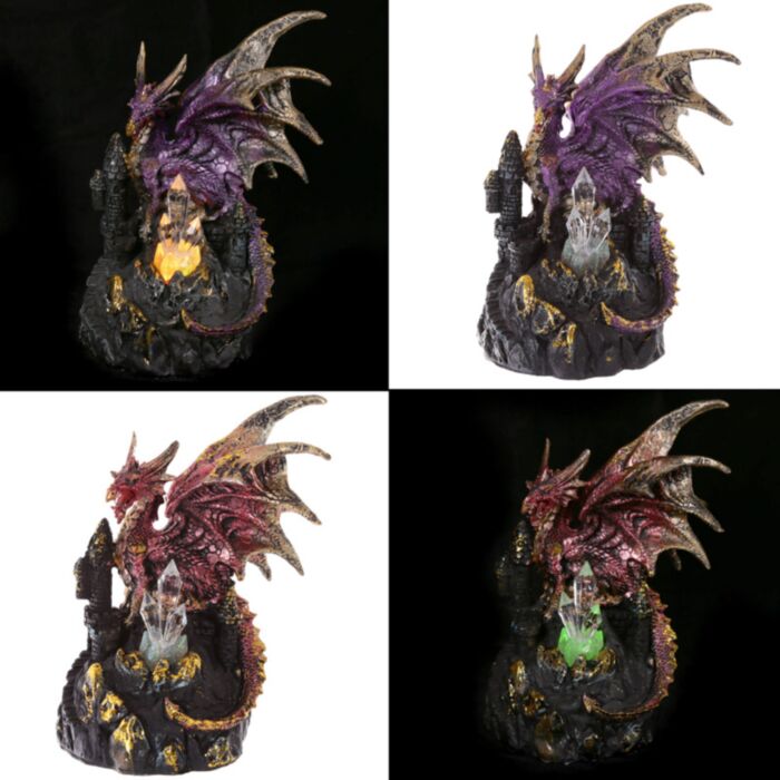 Dark Legends Drache auf Burg mit LED-Kristall